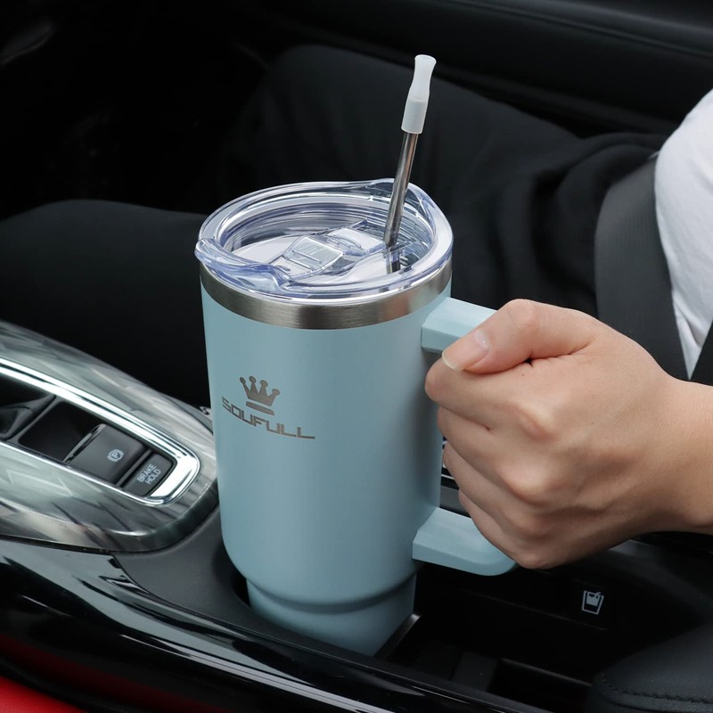 40oz Leakproof Stainless Steel Insulated Travel Tumbler with Handle, Straw
