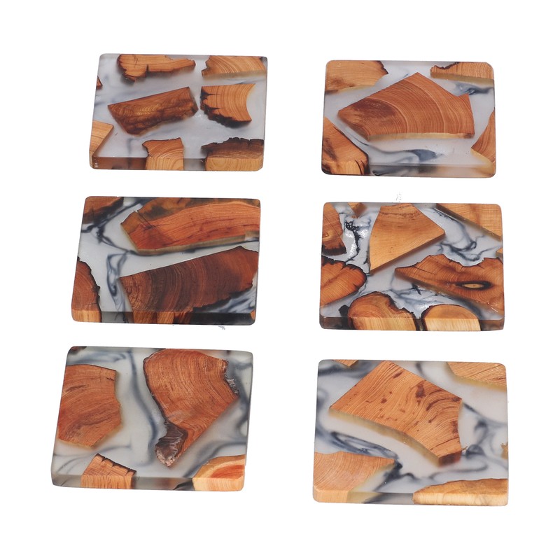 6Pcs Wood Coasters Innovative Insulation Cup Mat Pad Craft Works