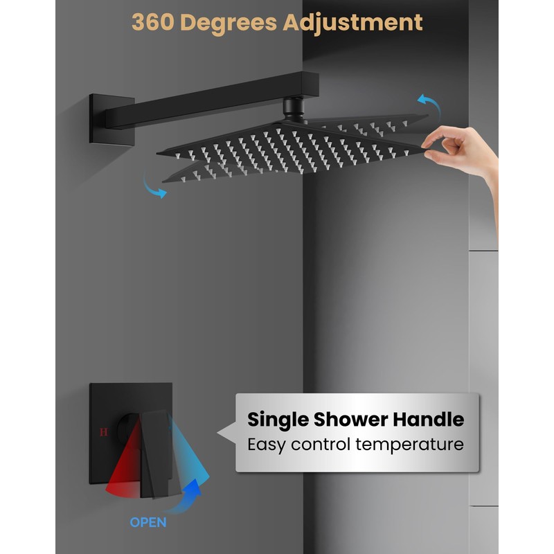 Airuida Shower Faucet Set with Female Thread Rough-in Valve, Rainfall