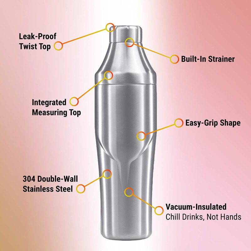 Lexenic 24oz Cocktail Shaker - Insulated Double Wall Keep Drink