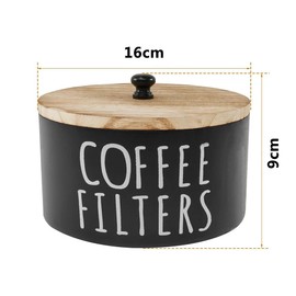 Coffee Filter Holder, Wooden Large Capacity Rustic Coffee Filter Storage Case Dispenser with Bamboo Lid, Round Organizer Basket Container Storage for Coffee Pod and Filter