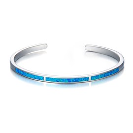 EVER FAITH Blue Opal Bangle Simple Classic Daily Birthstone Bracelet Jewelry for Women, opal, Opal