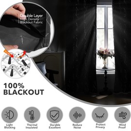 Deconovo Grommet Total Blackout Curtains with Silver Print, Thermal Insulated Drapes, Energy Saving for Bedroom, Living Room, Home Decor, 2 Panels, Light Grey, 52W x 95L Inch, Blossoming Branch