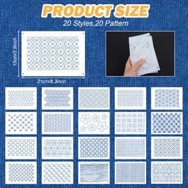 20 Pcs Sashiko Stencil Traditional Quilting Stencils Wash Away for Crafts, Embroidery Stencil Geometric Line Stencils Kit, Quilting Templates for Sewing Hand Crafting Clothes (8.3 * 5.9Inches)
