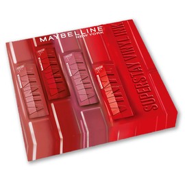 Maybelline New York - Exclusive Set of 4 Liquid Lipsticks Long Lasting Superstay Vinyl Ink - Colours: Red Hot (25)/Koy (20)/Peachy (15)/Wicked (50)