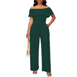 Bdwinz Off Shoulder Summer Jumpsuits for Women Elegant Ruffle Hem Rompers Wide Leg One Piece Casual Outfits for Women