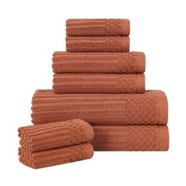 Superior 8 Piece Cotton Towel Set, Includes 2 Bath Towels, 2 Hand Towels, 4 Face Towel/Washcloths, Daily Use for Bathroom, Guest Bath, Ribbed, Absorbent, Home Essentials, Soho Collection, Rust