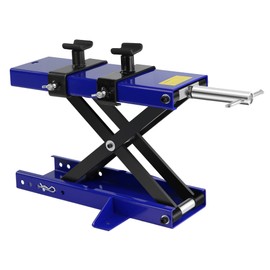 Steel Motorcycle Scissor Lift Jack Crank Hoist Stand with Saddle and Safety Pins 1100 lbs for Motorcycles, ATVs (Blue2)
