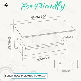 LANC Toilet Paper Holder with Shelf Silver Chrome Toilet Tissue Roll Holder with Wipes Shelf for Washroom Wall Mounted or Self-Adhesive Toilet Paper Roll Holder Stainless Steel, A8367CP