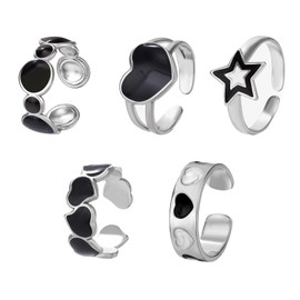 ZENGSING Open Rings for Women,5 Piece Womens Adjustable Stainless Steel Rings,Star Ring Silver,Silver Rings Set for Women