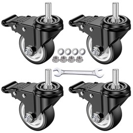 DICASAL 3 Inch Metric Stem Casters, M12*30 Stem Diameter 12mm, Length 30mm Heavy Duty Locking Cster 360 Degree Swivel Stem Wheels with Double Brakes Quite PU Rim for Floor Pack of 4