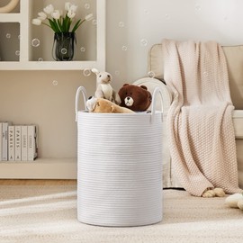 Woven Rope Laundry Hamper Basket by YOUDENOVA, 58L Tall Laundry Basket, Baby Nursery Hamper for Blanket Storage, Clothes Hamper for Laundry in Bedroom-Large-Pure White