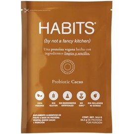 HABITS BY NOT A FANCY KITCHEN  Proteína Vegana en Polvo en Sobres  16 Sobres de 30.5 g cu  Sabor Cacao  22.3 g de Proteína Vegetal Por Porción  KETO
