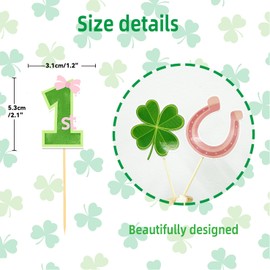 24Pcs St Patrick's Day 1st Birthday Cupcake Toppers Baby Shower for St Patrick's Day Party Decorations, Four Leaf CloverOne Cupcake Toppers for First Birthday Party Decorations (1st pink)
