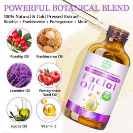 Rosehip Oil, Lavender Oil for Face, Facial Oils Blend Anti Aging with Frankincense & Pomegranate | Organic 100% Natural & Cold Pressed for Women Moisturizing, Brightening & Youthful Glow, 2 fl oz