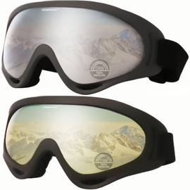 OUTDOORSPARTA 2-Pack Ski Goggles (3. Gray Frame, Clear Lens; Black Frame, Yellow Lens)