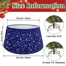 MODFUNS Royal Blue Sparkle Christmas Tree Collar & Skirt - 24 Inch Velvet Sequin Tree Stand Cover for Xmas Holiday Party