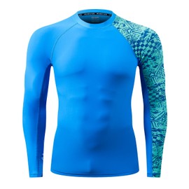 HUGE SPORTS Men's Splice UV Sun Protection UPF 50+ Skins Rash Guard (Blue Digital, XL)