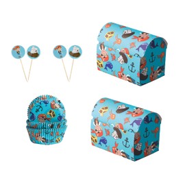 Demmler Baking set in exciting pirate look, set of 5, with muffin cases, 2 x decorative picks and 2 x treasure chest, made in Germany