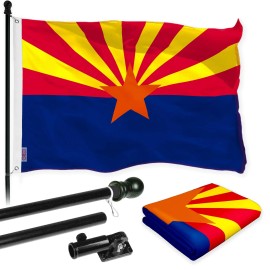 UD_G128 Combo Pack: 6 Feet Tangle Free Spinning Flagpole (Black) Arizona AZ State Flag 3x5 ft Printed 150D Brass Grommets (Flag