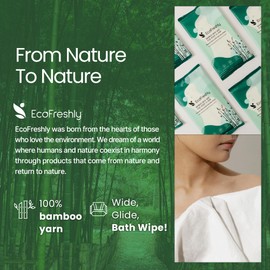 EcoFreshly Bamboo Body Wipes for Body & Hair, Pets, Rinse Free, 100% biodegradable, Zero Microplastics, Hypoallergenic (5 Count/Box)