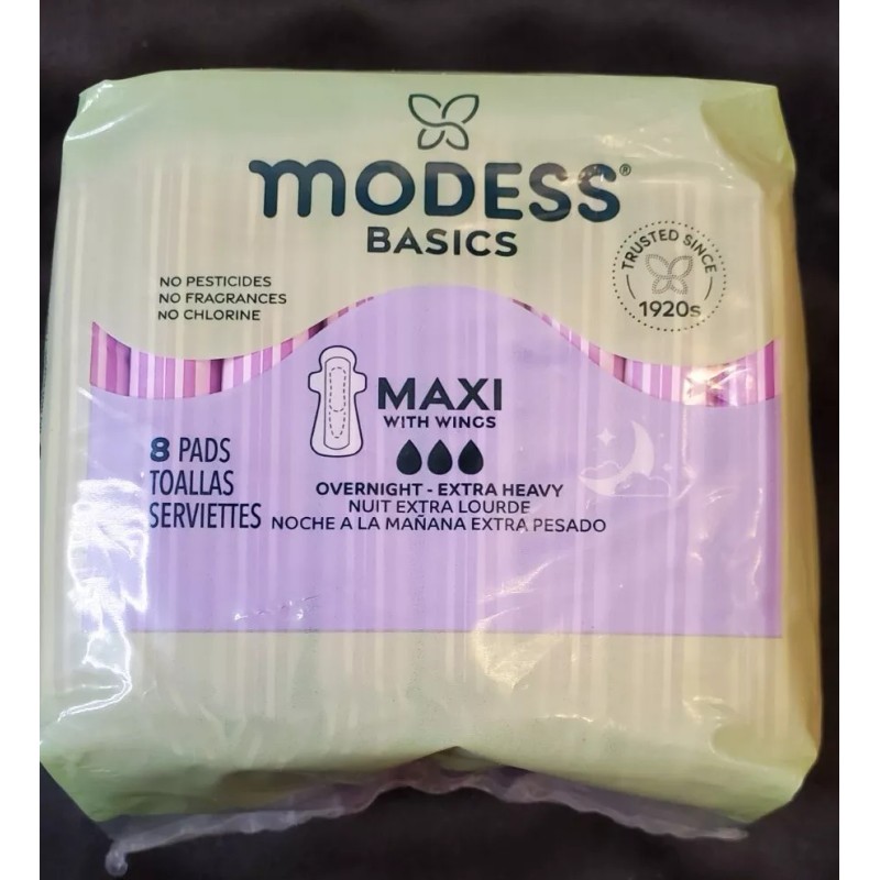 Modess Basics Maxi wth Wings Overnight Extra Heavy Pads Uncented