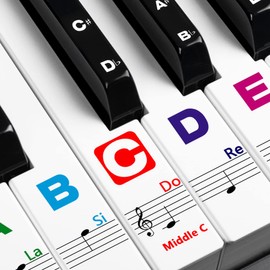 Piano Keyboard Stickers for Beginners Removable Piano Stickers for Keys 88/61/54/49/37, Colorful Larger Letter Key Note for Learning, Upgraded with Solfege