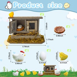 Hiawbon Miniature Retro Wooden Chicken Coop Mini Family Chicken,Hen,Chick,Egg,Chicken Nest Ornament Micro Landscape Fairy Garden Decor