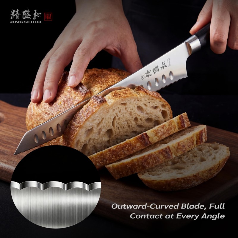 Jingseiho Bread Knife for Homemade Bread,Serrated Blade 10 in with