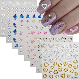 8Sheets Heart Nail Art Stickers 5D Embossed Valentine's Day Nail Stickers for Nail Art Blue Pink Aurora Gold Heart Nail Decals Valentine's Day Nail Art Design Cute Heart Nail Supplies for Women Girls