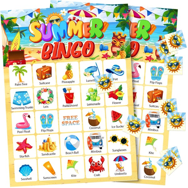 M AMFEOV Summer Bingo Game, Luau Summer Party Bingo Activities