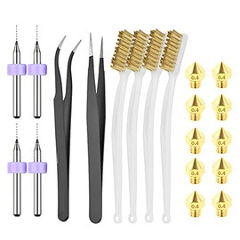 Euroharry 20pcs 3D Printer Tool Kit Tweezers Brush 0.4mm MK8 Nozzles 0.4mm Drill for 3D Printer Nozzle Change and Model Removal Cleaning (1)