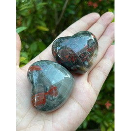 GAF TREASURES Large Bloodstone Heart, 1.75" Polished Bloodstone Puffy Heart, Bloodstone Worry Stone, Palm Stone, Bloodstone Heart Stone