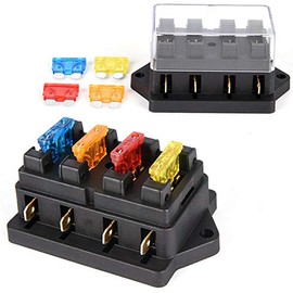 4 Way Blade Fuse Box Holder Block Auto Car Van Marine Motorcycle Boat Universal Metal Fuse Box for Standard Blade Fuses ATO Holder Block Car Boat Marine