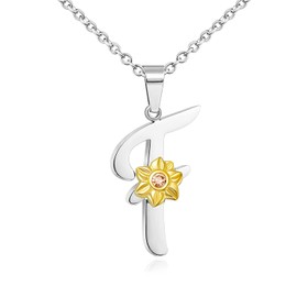 Shining Charm Necklaces for Women Letter F Pendant Necklace With Initial on it Stainless Steel Adjustbale Cable Chain 18" 20" Auntie Niece Jewellery