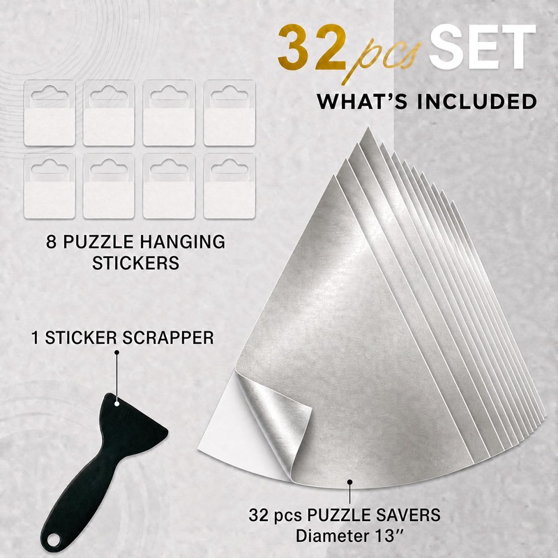 32 pcs Round Silver Puzzle Saver Sheets, Preserve & Frame