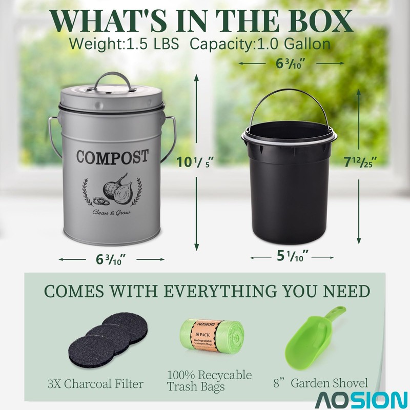 AOSION Countertop Compost Bin Kitchen,Odor Resistant Indoor Compost Bin with