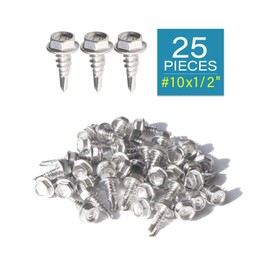 IMScrews 25pcs #10 x 1/2" Stainless Hex Washer Head Self Drilling Screws, 410 Stainless Steel Full Thread Sheet Metal Tek Screws