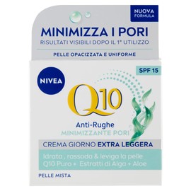 NIVEA Q10 Anti-Falten-Minimizer, Poren-Creme, extra leicht, LSF 15, 50 ml, Anti-Falten-Gesichtscreme, feuchtigkeitsspendende und mattierende Gesichtscreme, Mischhaut mit Coenzym Q10 und Algen- und