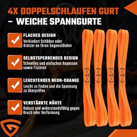 GEARMONSTER 4 x Lashing Loops, Double Loops, Belt Loops, 30 cm Long, 25 mm Wide, Loops Tie Down Straps Load Securing Lashing Strap for Car, Motorcycle Transport, Bicycle