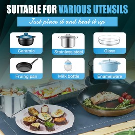 Food Warming Mat, Upgraded Electric Warming Tray with 2 Silicone Mitts and Loofah Cleaning Cloth, Fast Heating Silicon Warming Mats for Food, Roll Up Heating Plates, Portable Design