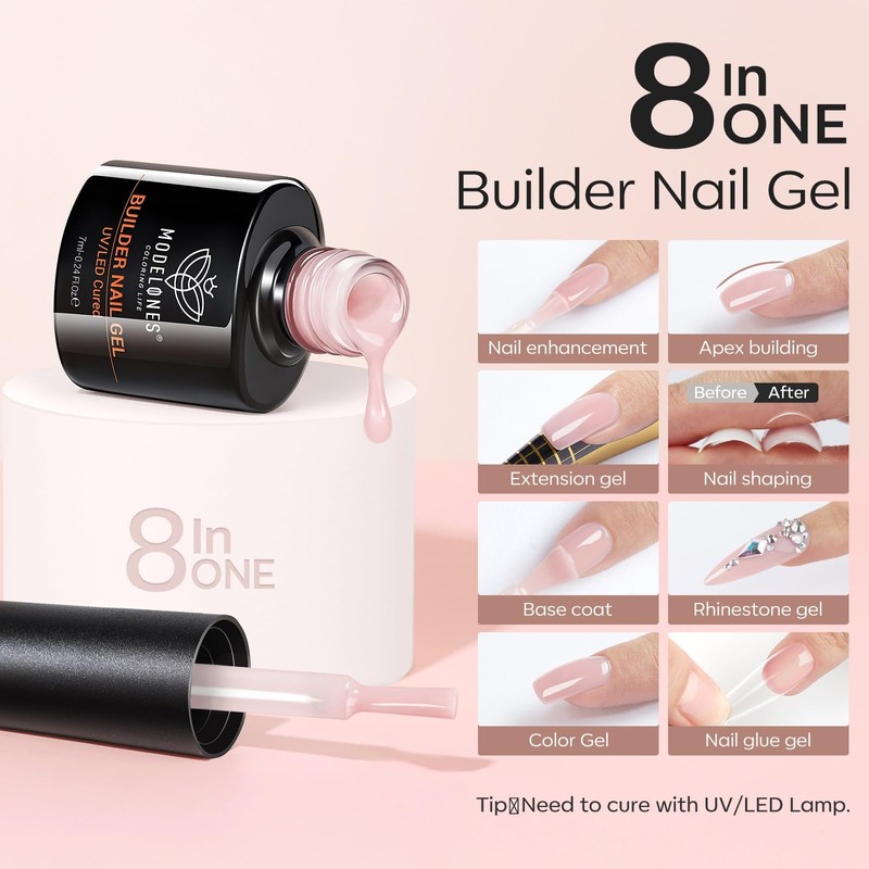 Modelones 12 Colors Builder Gel Set, Pink Brown Builder Nail