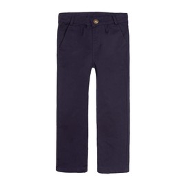 LittleSpring Pantalones de uniforme escolar de sarga para niños, cierre de botón, Azul marino, 4 Años