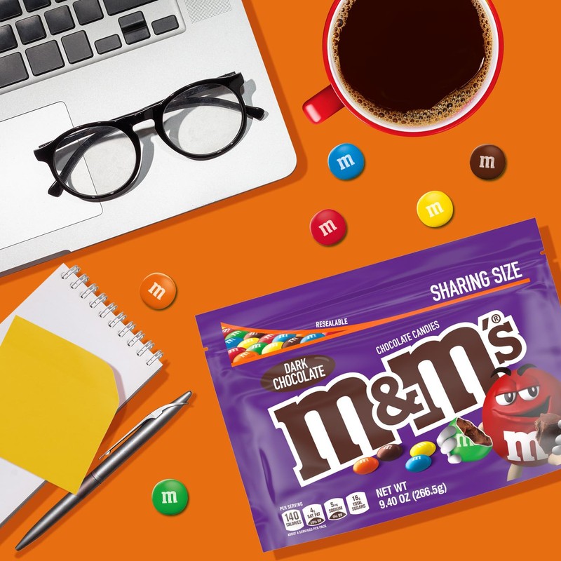 M&M'S Dark Chocolate Candy, Sharing Size, 9.4 oz Resealable Candy