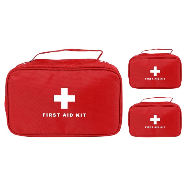 Aoutacc Nylon First Aid Empty Kit, Compact and Lightweight First Aid Bag for Emergency at Home, Office, Car, Outdoor, Boat, Camping, Hiking (Bag Only) (3 Pieces, Red)