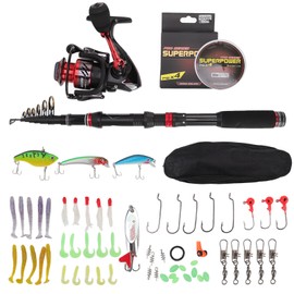 Fishing Rod and Reel Combos Carbon Fiber Telescopic Fishing Rod Red Black with Fishing Reel Line Fishing Lures Kit