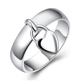 LRGKMCWTOB Sterling Silver Dangle Heart Open Statement Rings Dangle Heart Charms Sterling Silver Band Ring Tassel Band Dangling Charm Engagement Promise Ring Adorable Heart Love Ring Size 10