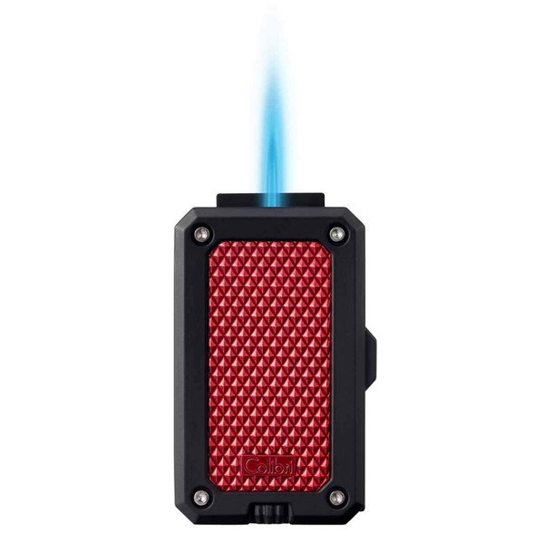 Colibri Rally - Encendedor de butano de llama de un solo chorro, resistente al viento y recargable, elección de entusiasta de cigarros con ventana de combustible azul y llama ajustable (negro y rojo)