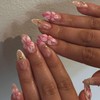 24Pcs Long Almond Press on Nails Flower Fake Nails French