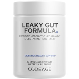 Codeage Leaky Gut Supplement, L-Glutamine, N-Acetylglucosamine, Probiotic, Butyric Acid, Polyphenols, Quercetin, DGL, Marshmallow Root, Berberine, BioPerine, Cinnamon, Vegan, Non-GMO, 60 Capsules